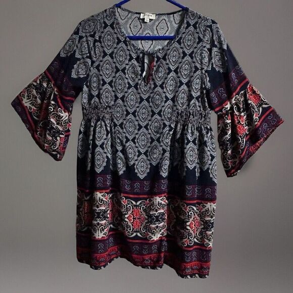 Umgee Whimsicle Tunic Top Very Boho Unique Designs Bell Sleeves Elastic Waist Lg - Picture 1 of 10